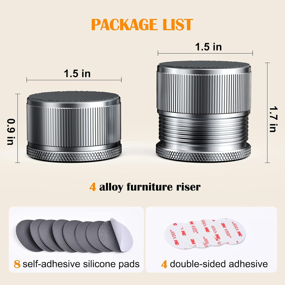 Adjustable Bed Risers 0.9-1.7in, Metal Furniture Riser for Table-Gray 4 Pcs