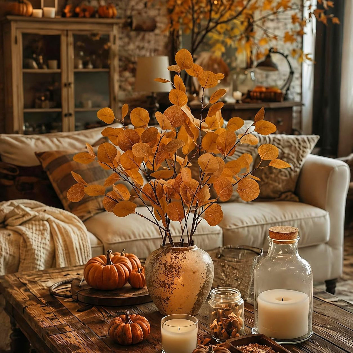 6 Pcs 35" Artificial Eucalyptus Stems Fall Decor Faux Eucalyptus Branches