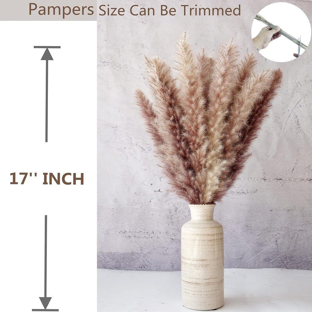 120 PCS Dried Pampas Grass Bouquet, Boho Table Decor, Bunny Tails Dried Flowers, Brown Pompas, White Pampas Grass for Wedding, Home, Rustic Party, Baby Shower Decorations