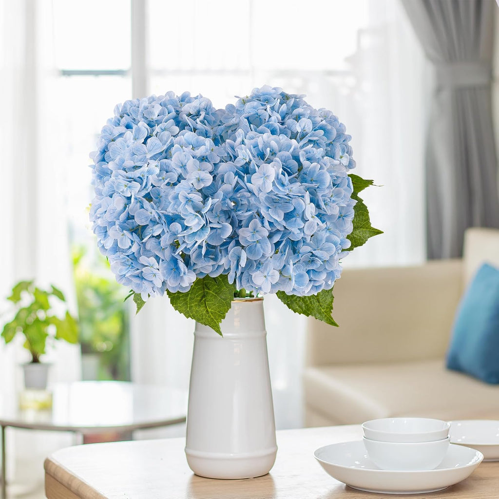 4 Pcs Blue Hydrangea Artificial Flowers 21" Real Touch Latex Flower