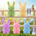 Baquler 5 Pcs Large Easter Bunny Led Flameless Candle 8 Inch Battery Operated Candles with Remote Real Wax Cute Rabbit Shape Candle with Bow 3D Flickering for Gift Home Party Decor (Spring Colors)