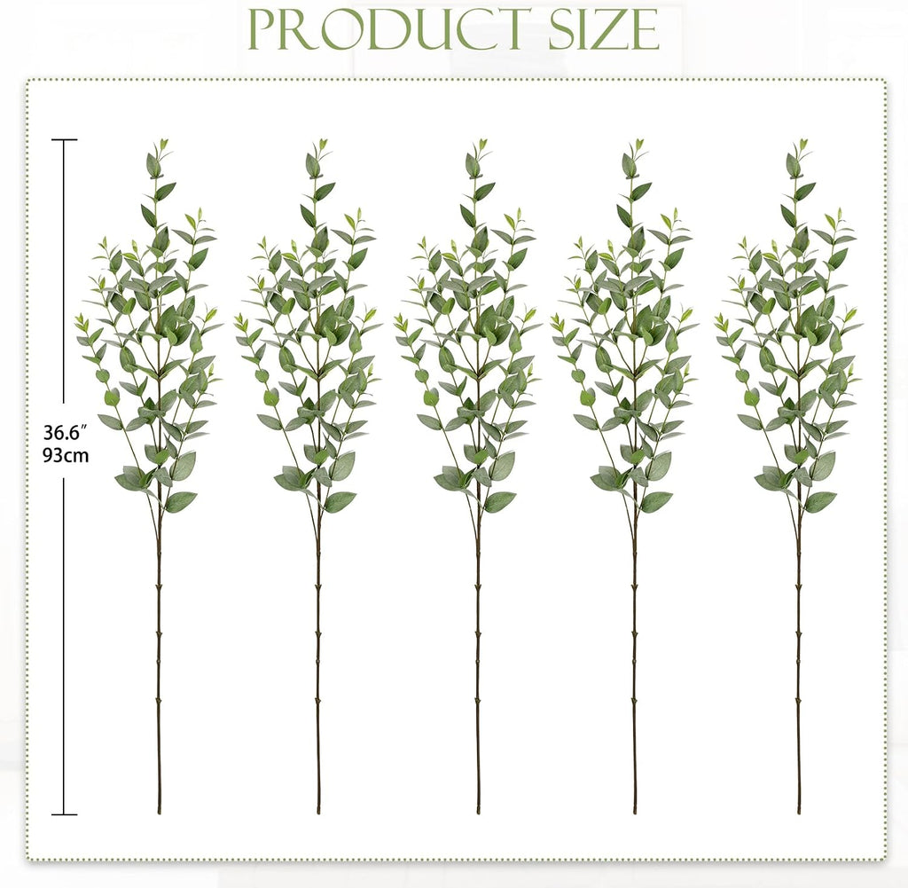 Faux Eucalyptus Stems Willow Eucalyptus Leaves Fake Salix Leaves 5 Pcs Artificial Greenery Stems for DIY Bouquet Arrangements Centerpieces Shower Decorations-Artificial Eucalyptus Stems-Green