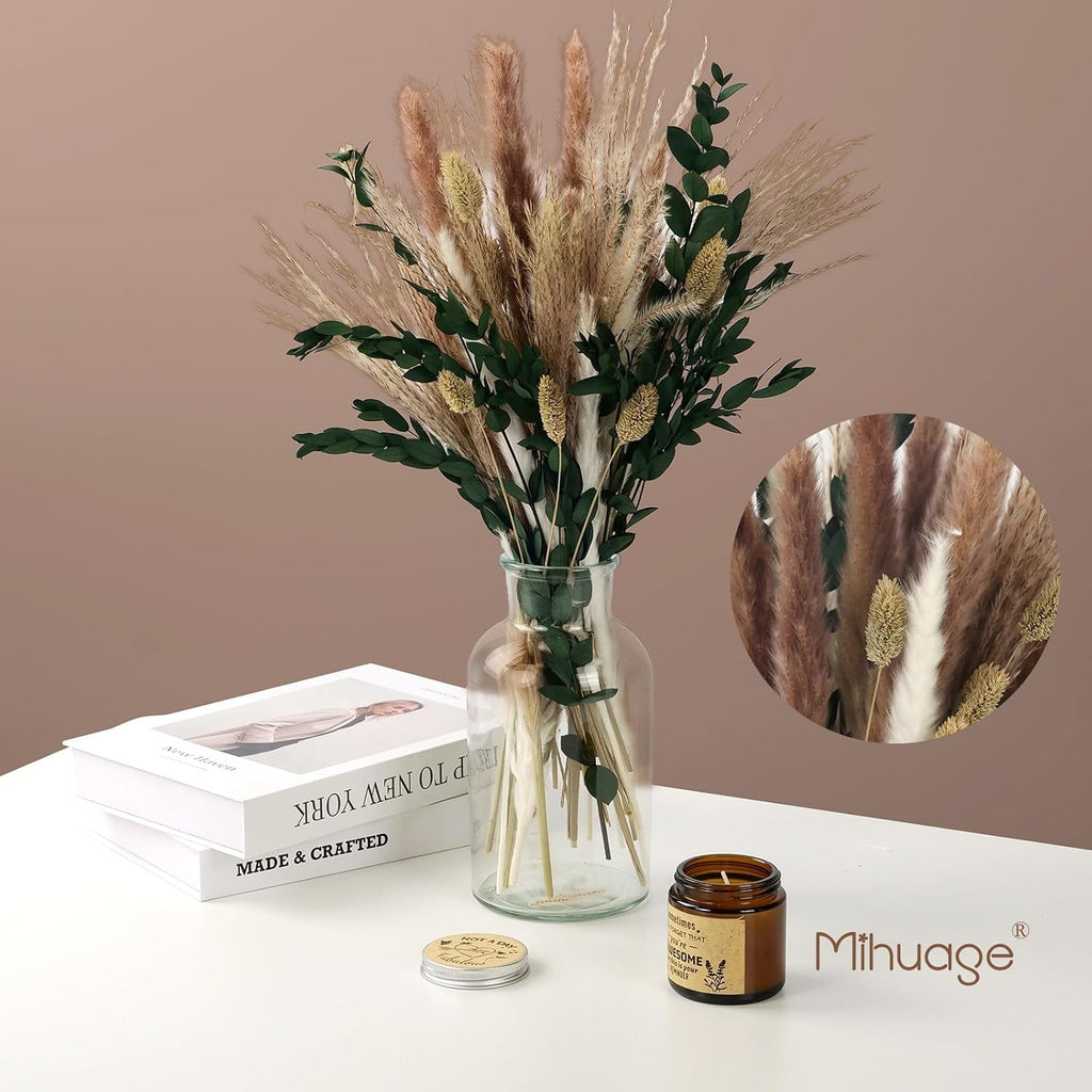 MIHUAGE Dried Flower Boho Bouquet – Exquisite Pampas Grass Bunny Tail and Eucalyptus for Home Decor Arrangements, Rustic Flowers for Your Bohemian Home, Bedroom, and Wedding Table Décor