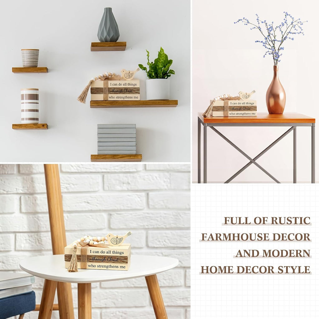 Tatuo 4 Pcs Wooden Farmhouse Decorative Books for Home Decor, Chris