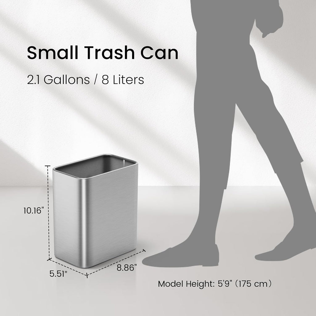 Cesun Small Bathroom Trash Can, 2.1 Gallons, Under Sink Wastebasket, Silver