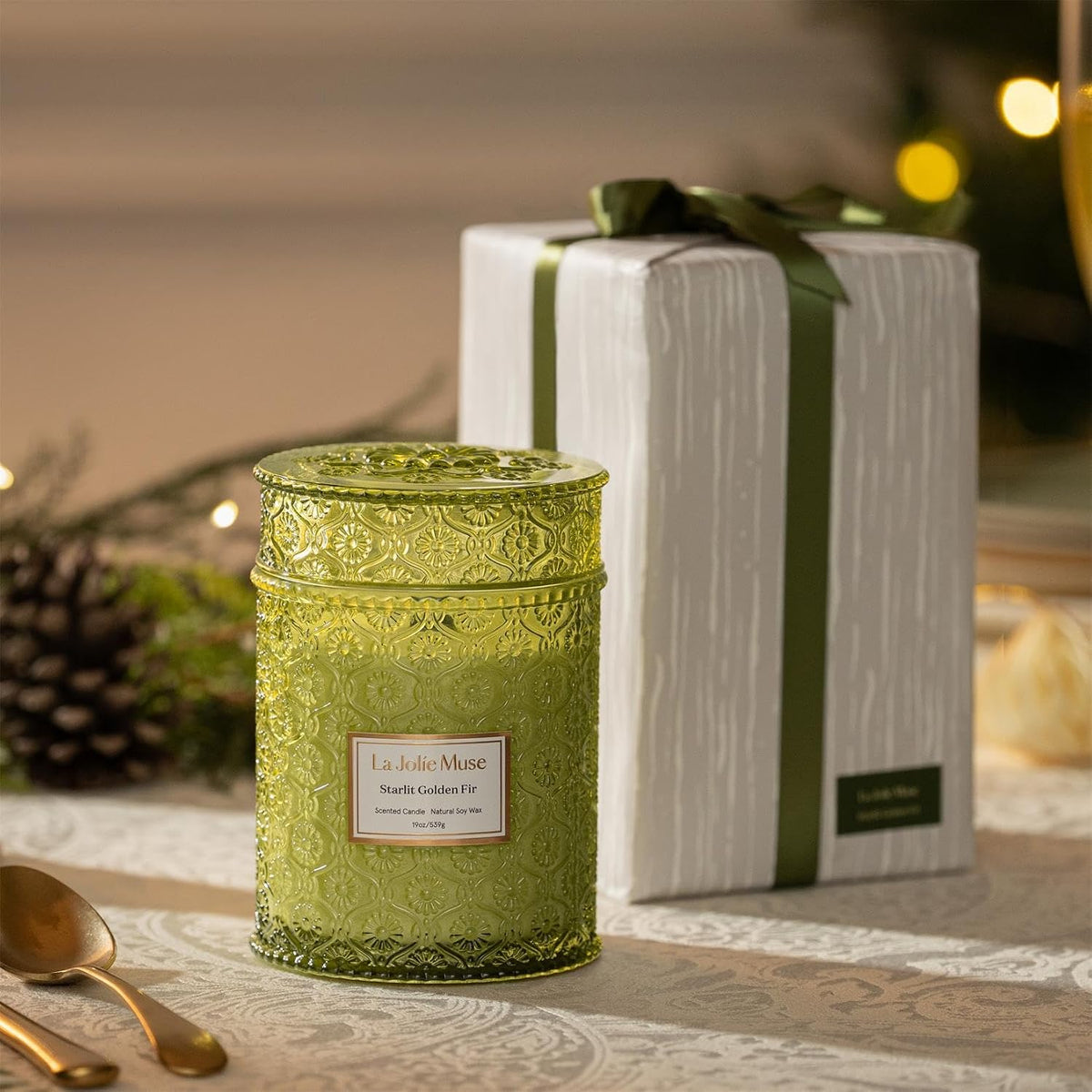 LA JOLIE MUSE Starlit Fir Pine Scented Candles for Home,19 oz Natural Soy