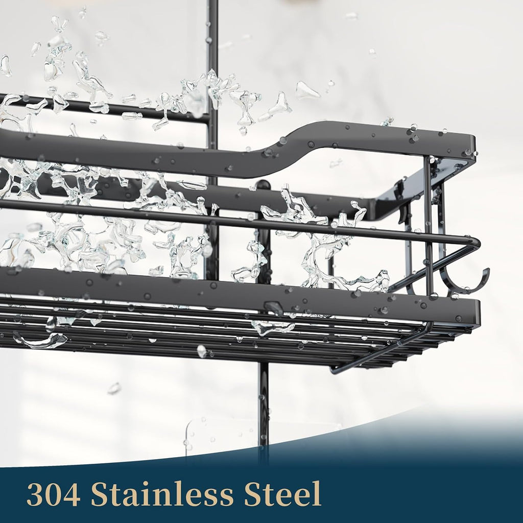 Consumest Over The Door Shower Caddy - 3 Tier Shower Shelves Hanging with Soap Holders, Large Capacity Shower Organizer with 6 Hooks, Bathroom Rack and Storage, Black