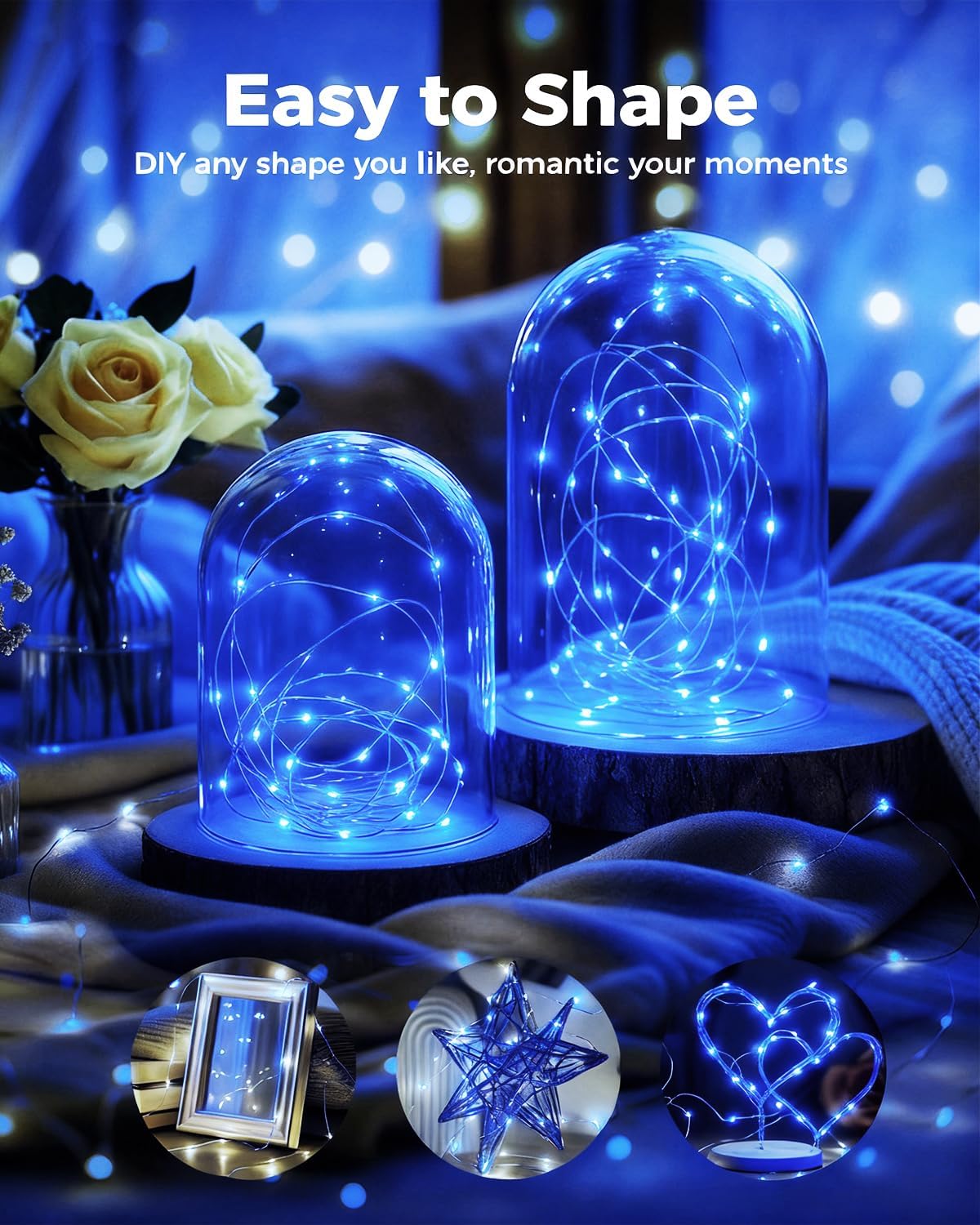 btfarm 6 Pack Fairy Lights Battery Operated, 7FT 20 LED Mini String Lights Waterproof Silver Wire for Mason Jars Centerpiece Table Crafts Bedroom Christmas Decoration, Blue