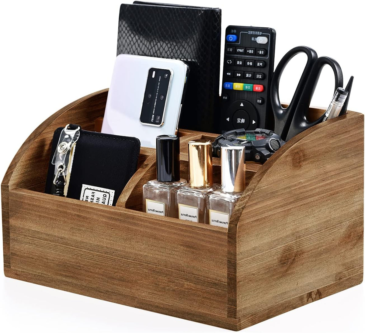BONNY DODO Remote Control Holders Organizer Box for Table Small Solid Wooden Desk Farmhouse Home Decor Caddy Basket Store Tv Remote for Media Player,Pencil,Glassees&Office Supplies (Brown-M, M)