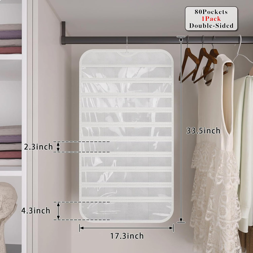 2-Pack Hanging Jewelry Organizer 80-Pocket Dual-sided Jewelry Storage for Jewelry Earring Necklace Bracelet Ring Storage Travel Holder, White