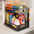 Under Sink Organizer, 2 Tier Under Sink Organizers and Storage, Adjustable Height, Slide out Metal Cabinet Organizers, Pull out Cabinet Storage Drawer Shelf for Kitchen Bathroom (Black, 1 Pack)