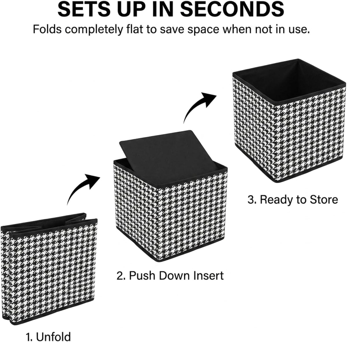 Household Essentials Foldable Fabric Storage Cubes 6-Pack – 11x11x11 Stackable Non-Woven Bins with Chipboard Sides & Grommet Handles – Closet, Shelf, Nursery, or Office Organizer – Houndstooth