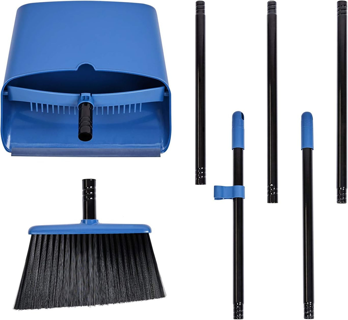 Long Handled Dustpan and Brush, Broom and Dustpan Set, Household Dust pan Combo with 54 Inch Handle for Indoor Outdoor Household Cleaning and Sweeping (Blue)