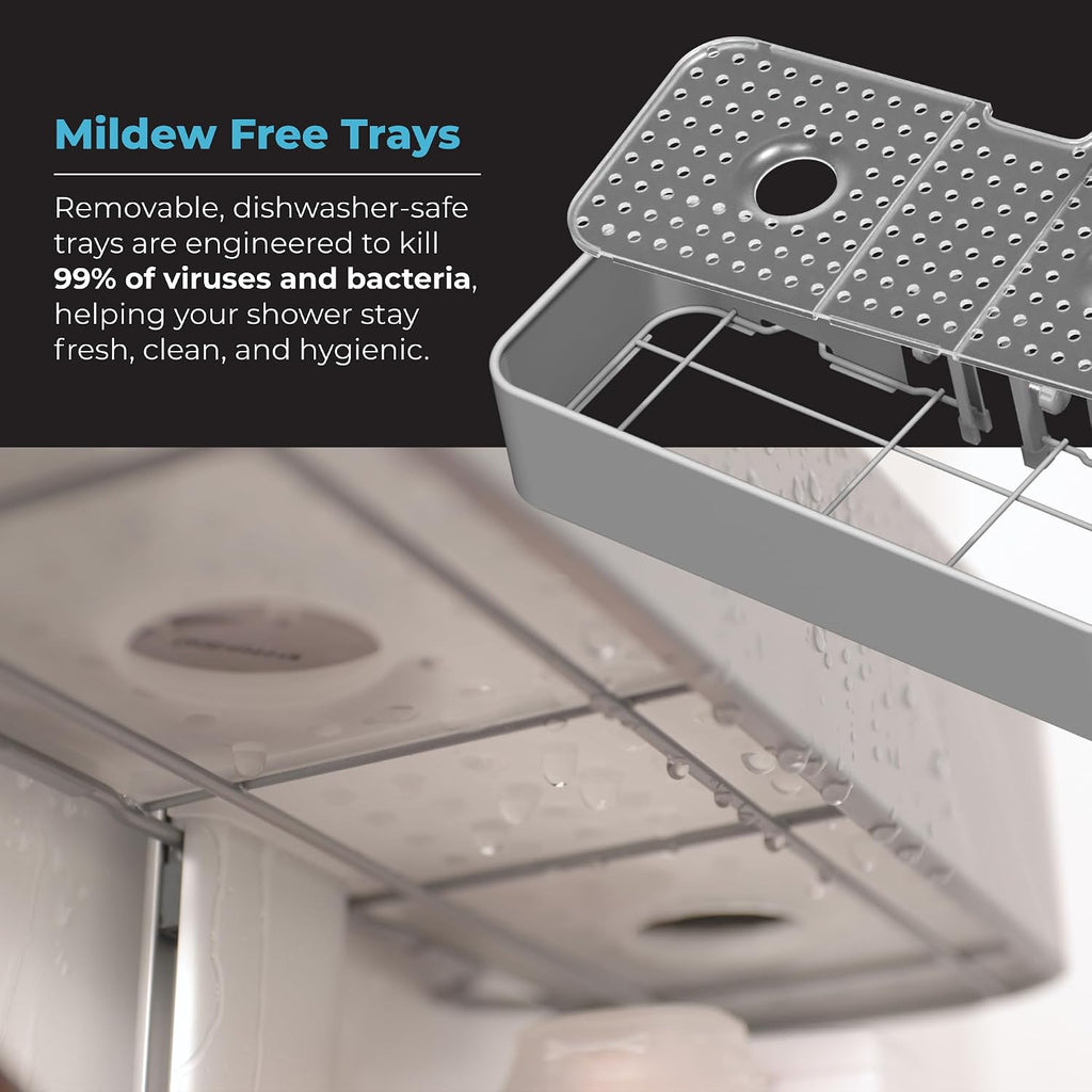 ShowerSMART Shower Caddy, Adjustable Shelves, Magnetic Hooks, Black