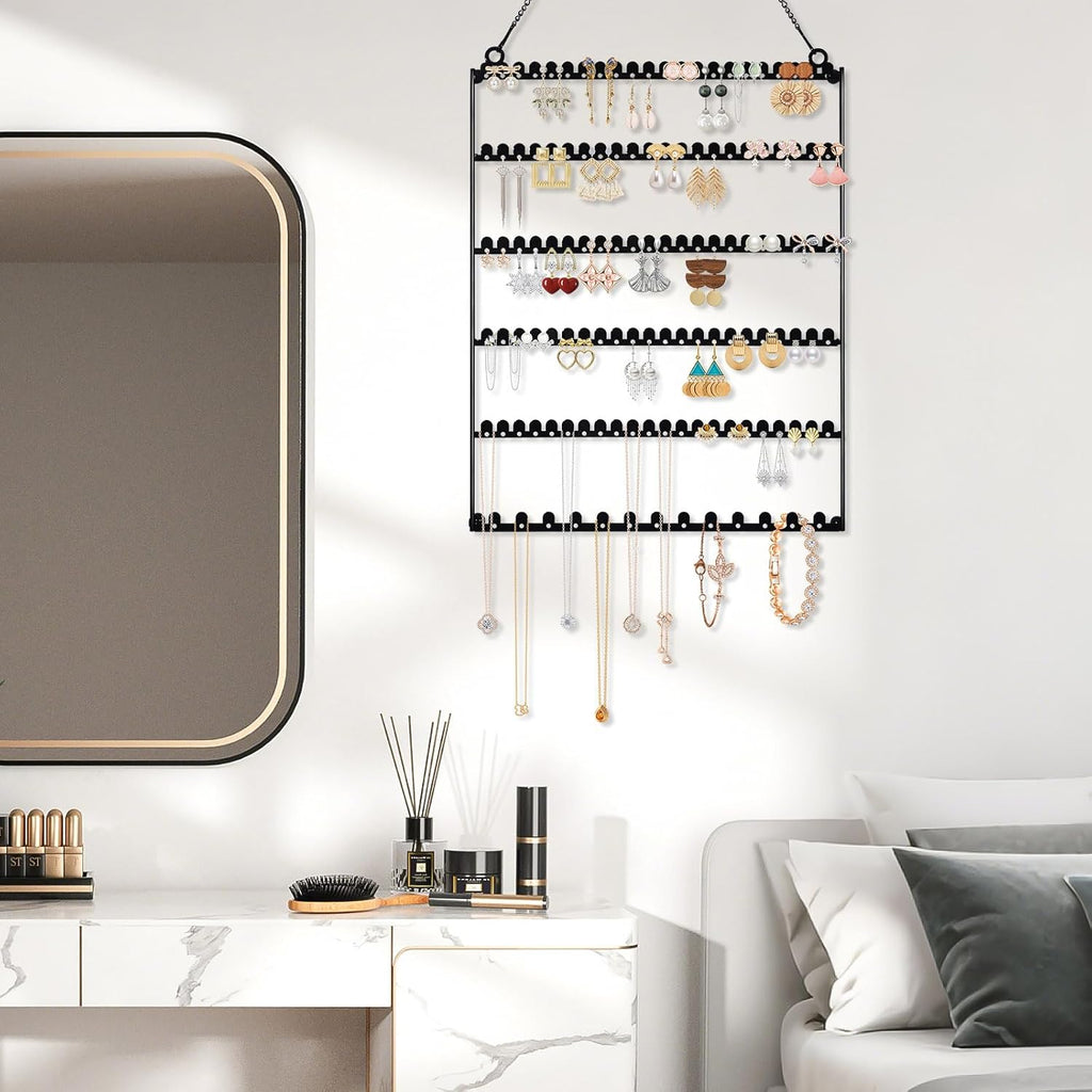 6 Tier Earring Holder Wall Mounted Hanging Earring Organizer Black
