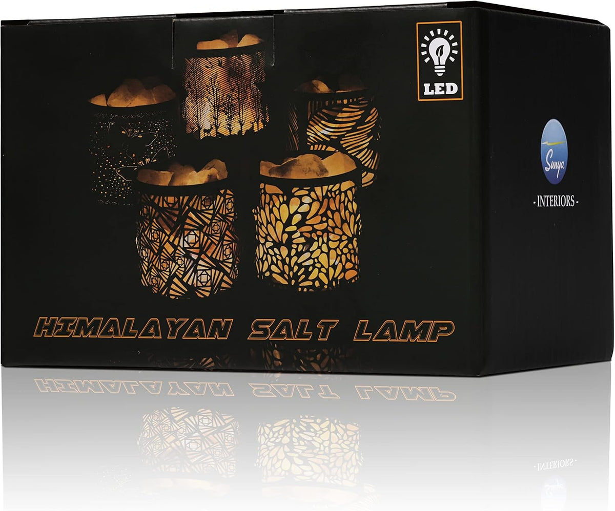 SUNYA Himalayan Salt Lamp - Metal Basket with 5 LED Bulbs, Pink Rock Salt Lamp Night Light with USB Power Cable. Box Package (Sand Sea)