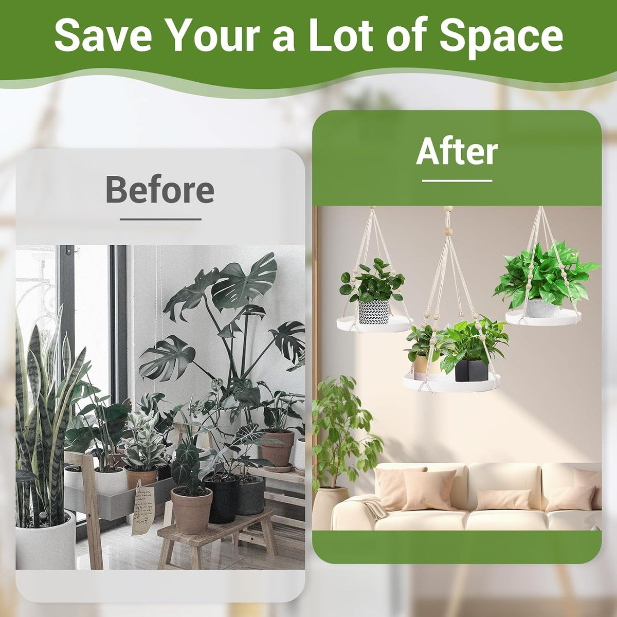 GREANER Macrame Plant Hangers Indoor, 2 Sets Hanging Planter Rack