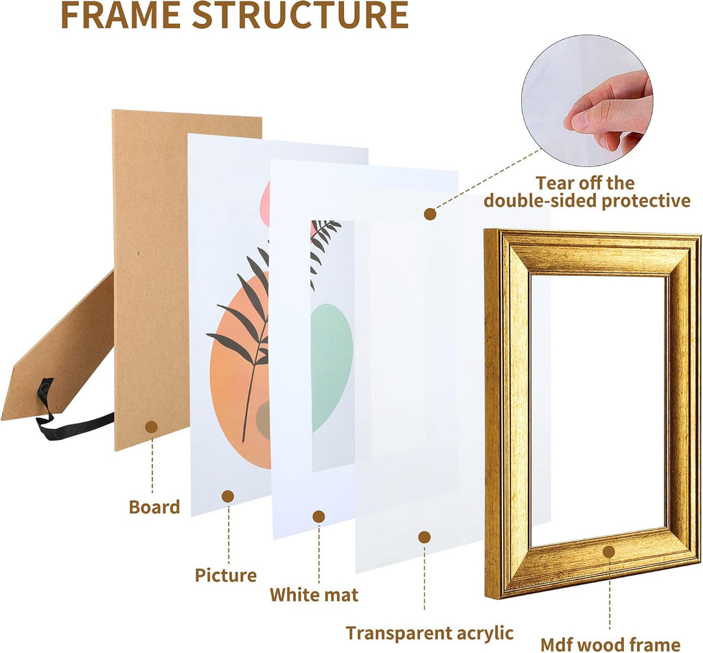 SYNTRIFIC 5x7 Picture Frame Set of 6, Vintage Gold Photo Frame, Home Decor