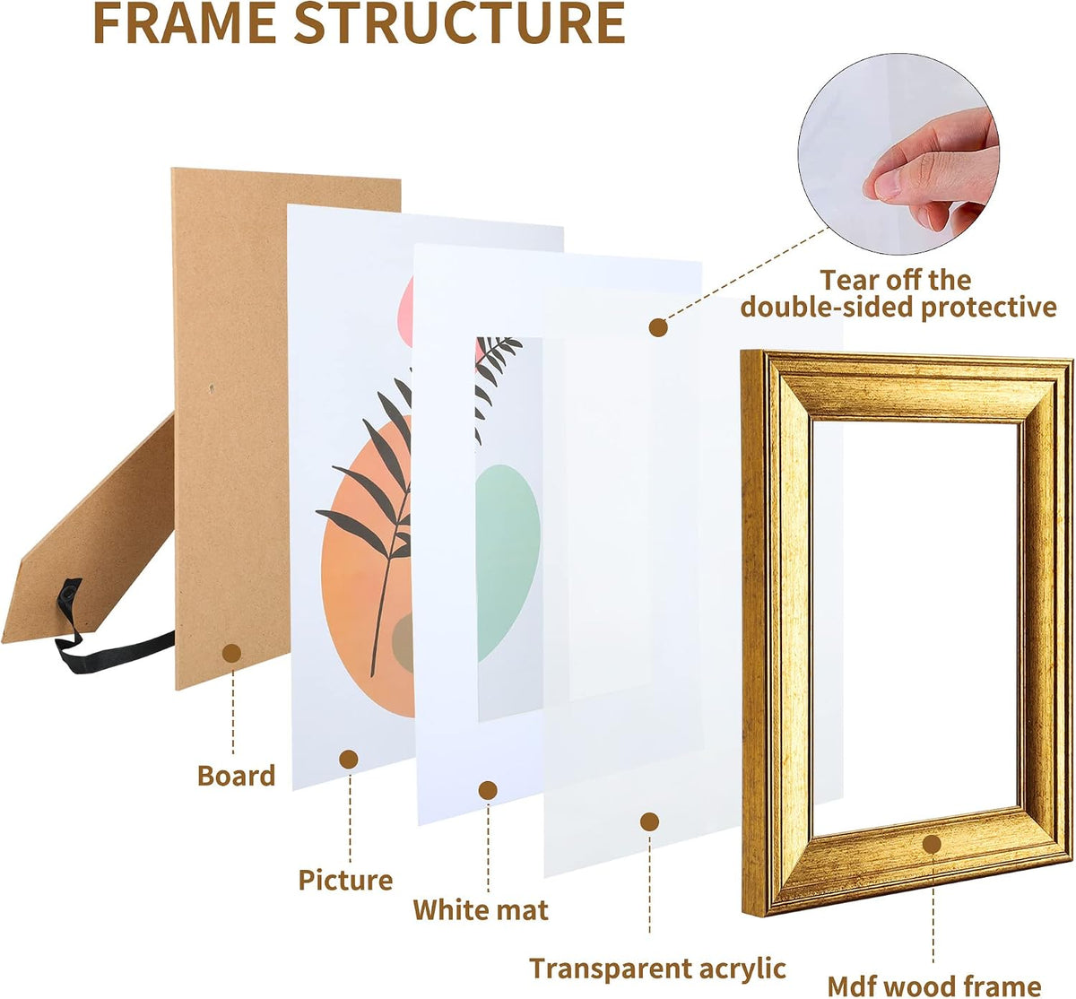 SYNTRIFIC 5x7 Picture Frame Set of 6, Vintage Gold Photo Frame, Home Decor
