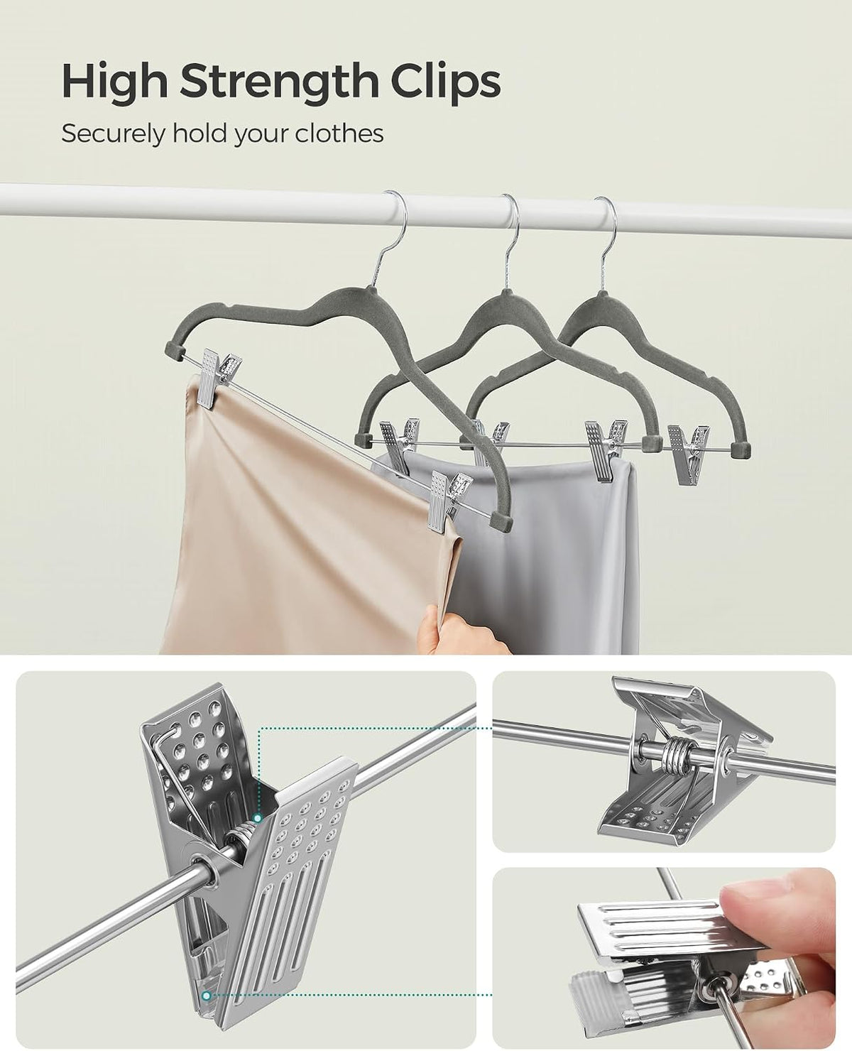 SONGMICS 20-Pack Pants Hangers, Velvet Hangers with Adjustable Clips
