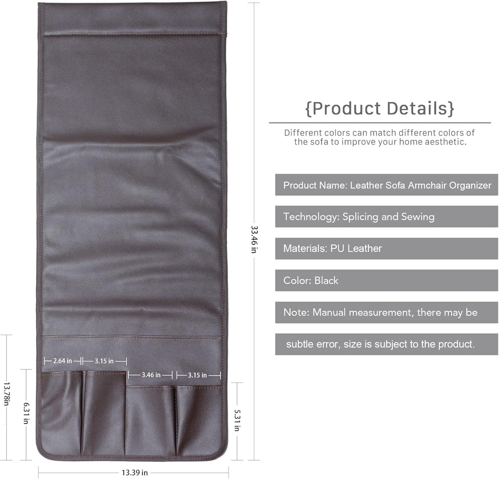 PU Leather Sofa Armrest Organizer, Armchair Magazine Holders, Waterproof Remote Holder for Recliner Couch with 1 Large Pocket, 4 Small Pockets for Magazine, Remote, Phone, Ipad, Books (brown)