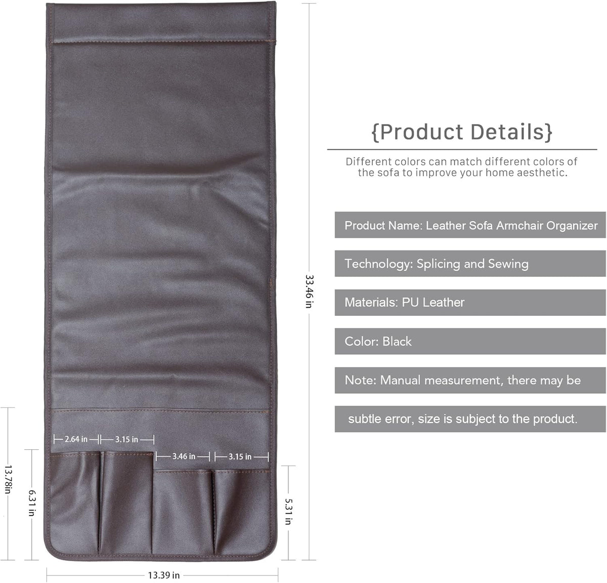 PU Leather Sofa Armrest Organizer, Armchair Magazine Holders, Waterproof Remote Holder for Recliner Couch with 1 Large Pocket, 4 Small Pockets for Magazine, Remote, Phone, Ipad, Books (brown)