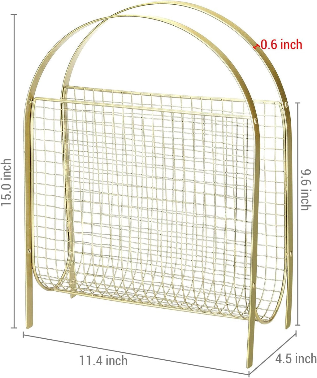 MyGift Mid Century Brass Tone Metal Mesh Magazine Rack Storage Basket