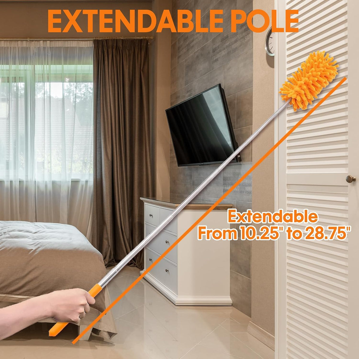 Dusters for Cleaning, 30-100 Inch Long Handle with 4 Duster Types