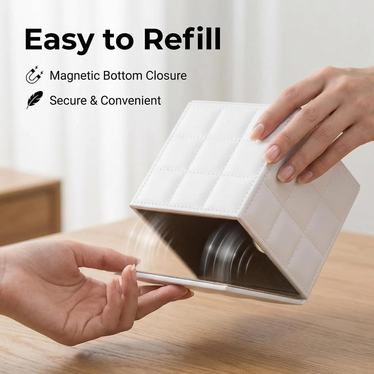 Square PU Leather Tissue Box Cover Holder with Magnetic Bottom(White Grid)