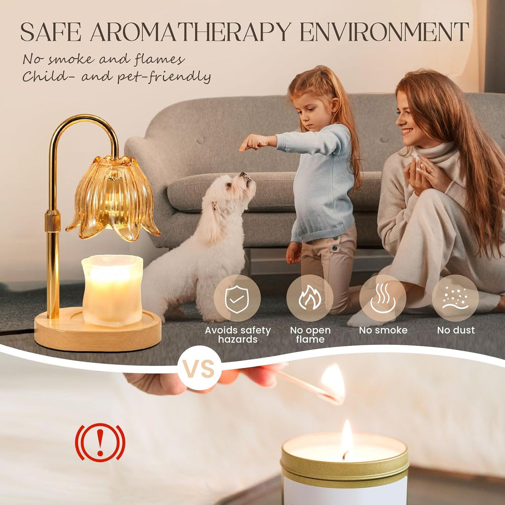 SnowBB Flower Candle Warmer Lamp, Timer Dimmer, Adjustable Height, Gift for Women Mom Friend Sister, House Warming Gift New Home Decor, Vintage Wax Melt Warmer, Birthday Christmas White Elephant Gifts