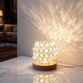 Crystal Mood Table Lamp, Voice Control K9 Glass Sphere Light, Wood Base