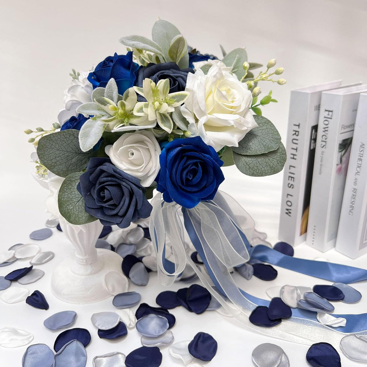 CherishedMoments Navy Blue Bridal Bouquet,12.3Inch,Seaside Wedding Bouquets
