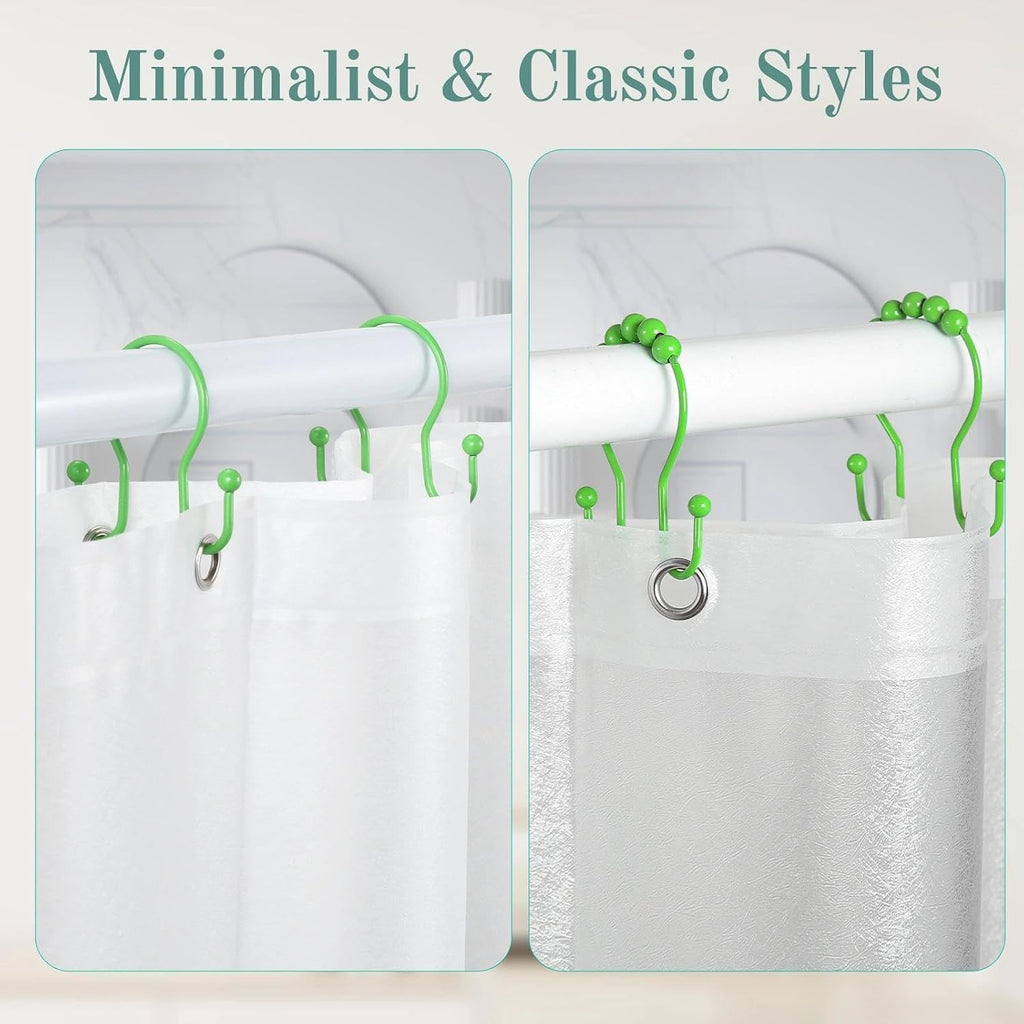 Goowin Shower Curtain Hooks, 12 Pcs Shower Curtain Rings, Stainless Steel Shower Curtain Hangers, Metal Shower Curtain Hooks Rings Rust Proof, Minimalist Shower Hooks for Shower Curtain, Green
