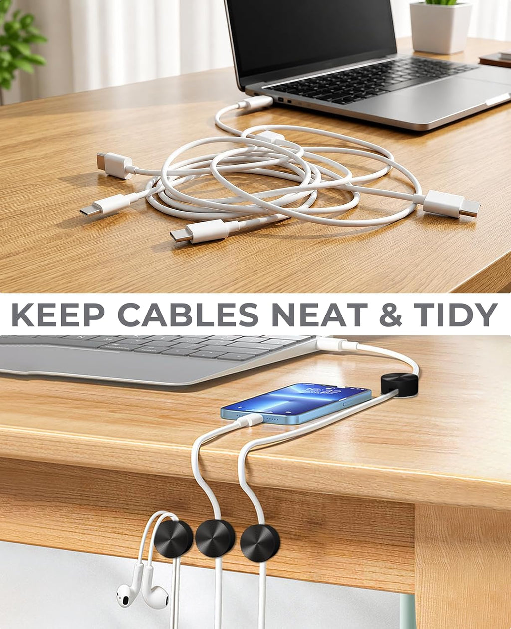 Maveek Magnetic Cable Holder, Metal Finish Cord Clips for Desk Setup, Black
