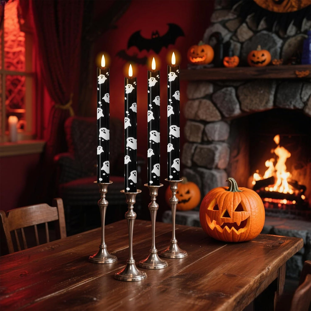 Eldnacele Halloween Ghost Decal Flameless Taper Candles with Remote Timer