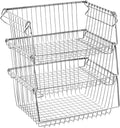SANNO Stacking Baskets Bin Baskets Wire Storage Baskets Organization Farmhouse Scoop Baksket for Pantry, Kitchen, Closets, Bathroom, Cabinets, Kitchen, Set of 3