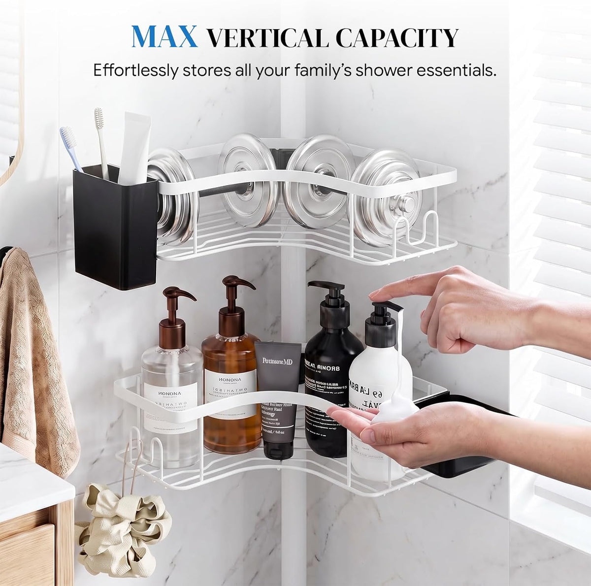 Corner Shower Caddy Tension Pole 4-Tier Rustproof Bathroom Organizer-White