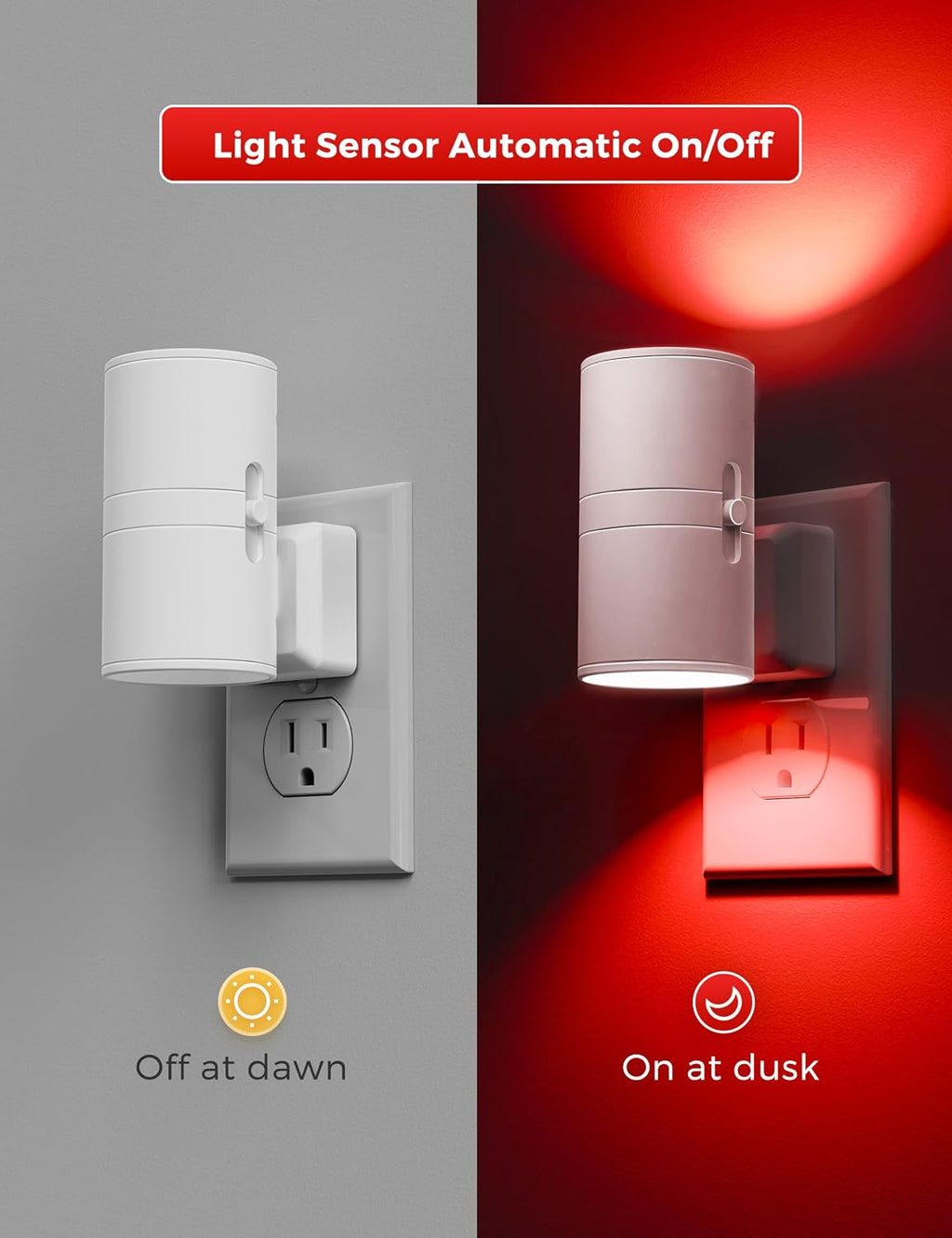 L LOHAS LED Red Night Light, Circadian Night Lights Plug into Wall, 2 Pack