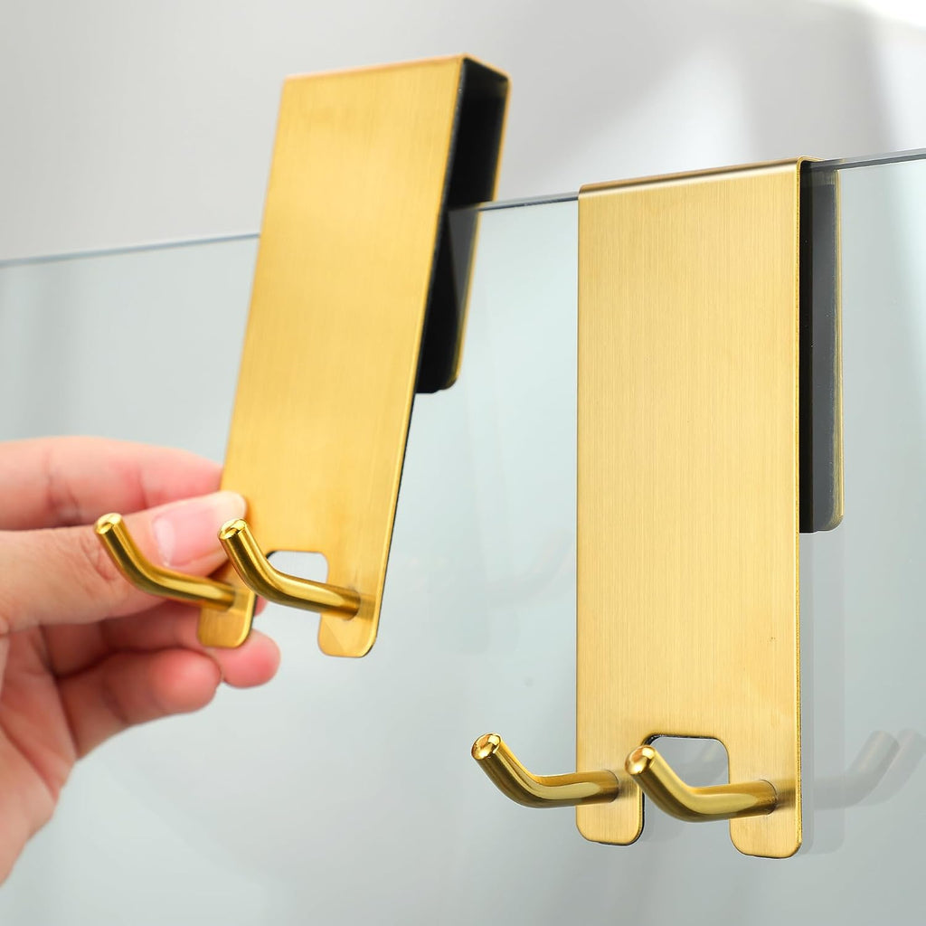 Taozun Shower Door Hooks, Gold Towel Hooks for Frameless Glass Door, 2 Pack