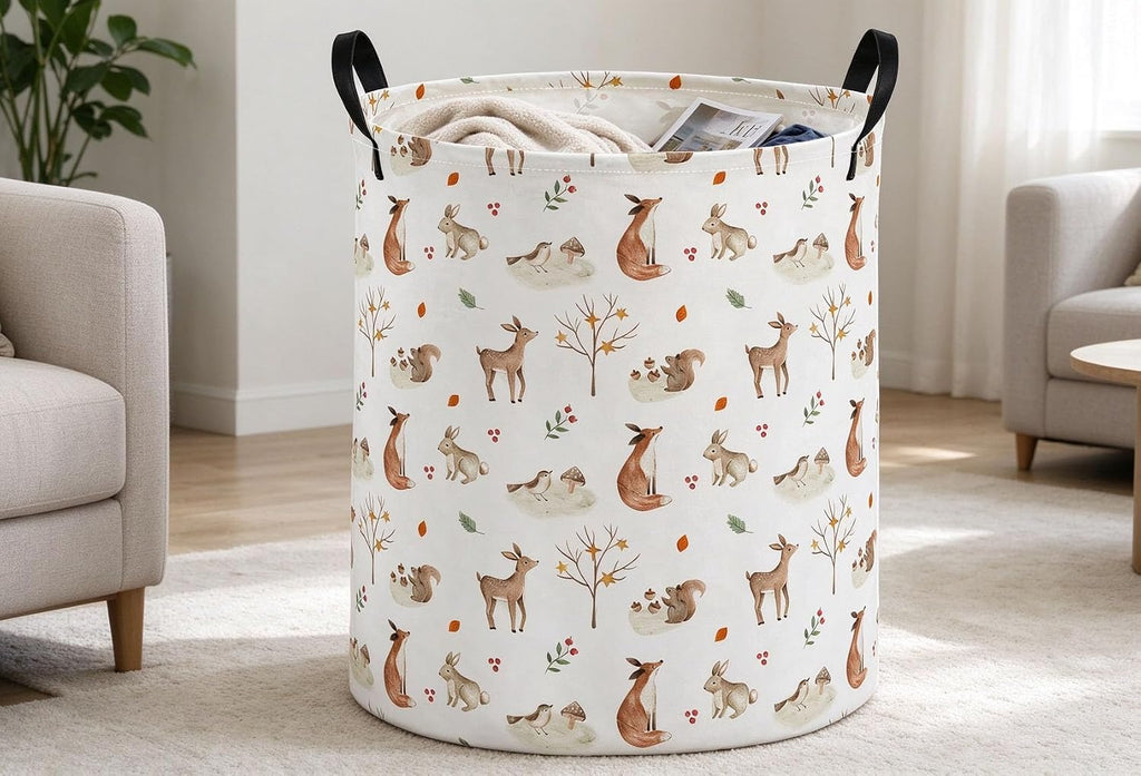 Animal Hamper for Woodland Hamper Cute Storage Bin Room Decor for Home(Autumn animals)