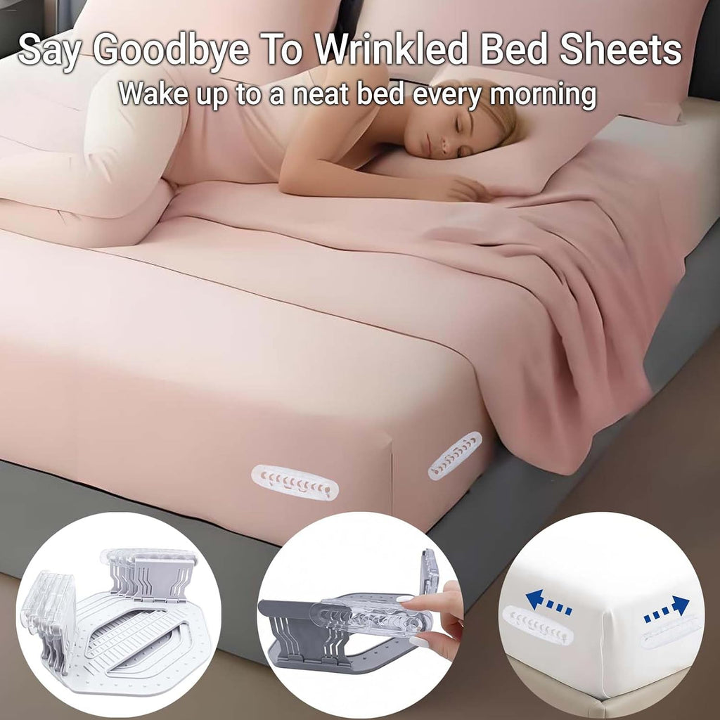 4Pcs Bed Sheet Holders for Corners, Heavy Duty Bed Lock Clips Keep Sheets Firm & Tight on Mattress, Non-Slip Grippers, Fitted Sheet Fastener, Universal Corner Holder for Home, White Plastic No Wrinkle