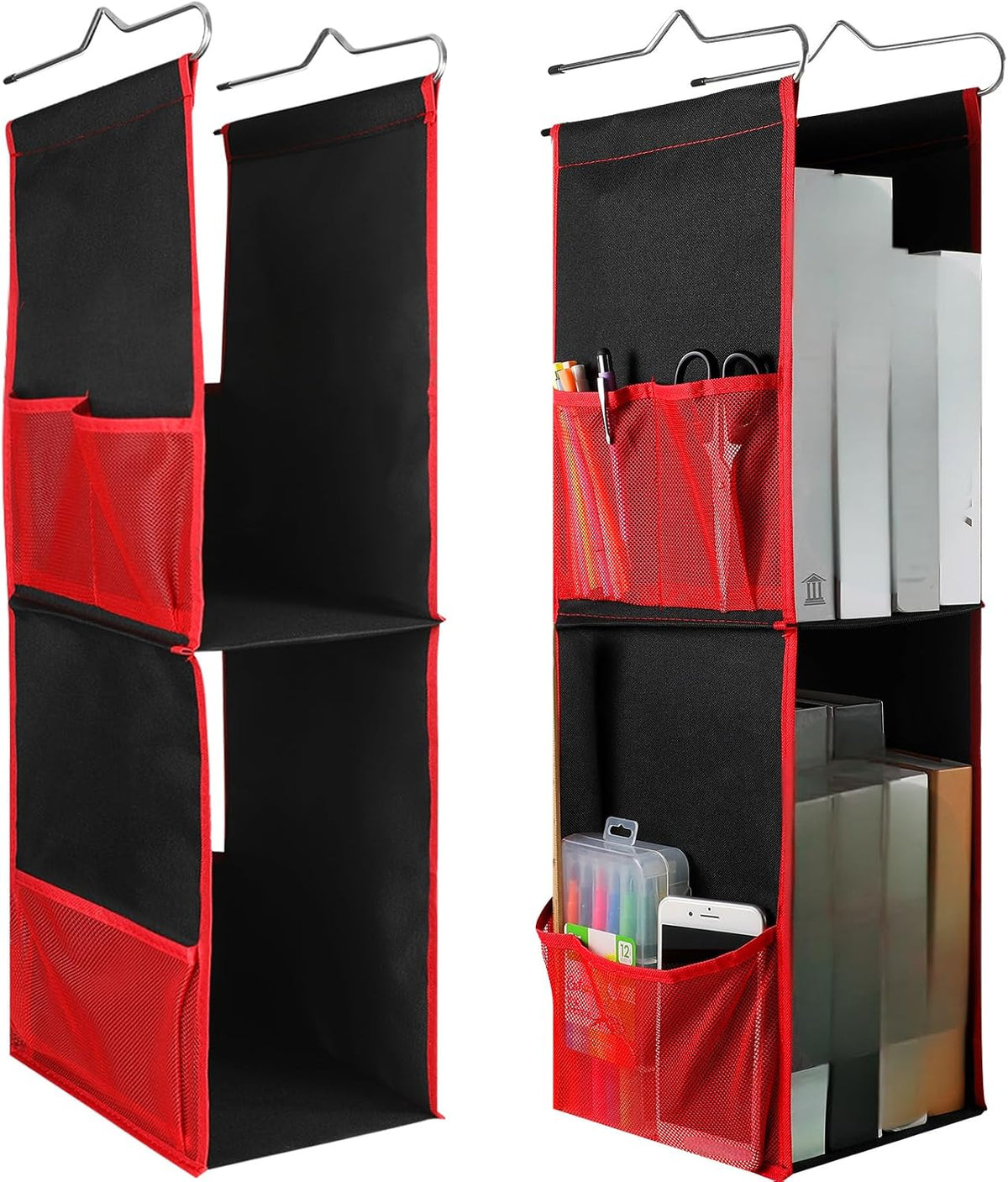1 PC Hanging Locker Organizer 2 Layer Shelves, Red