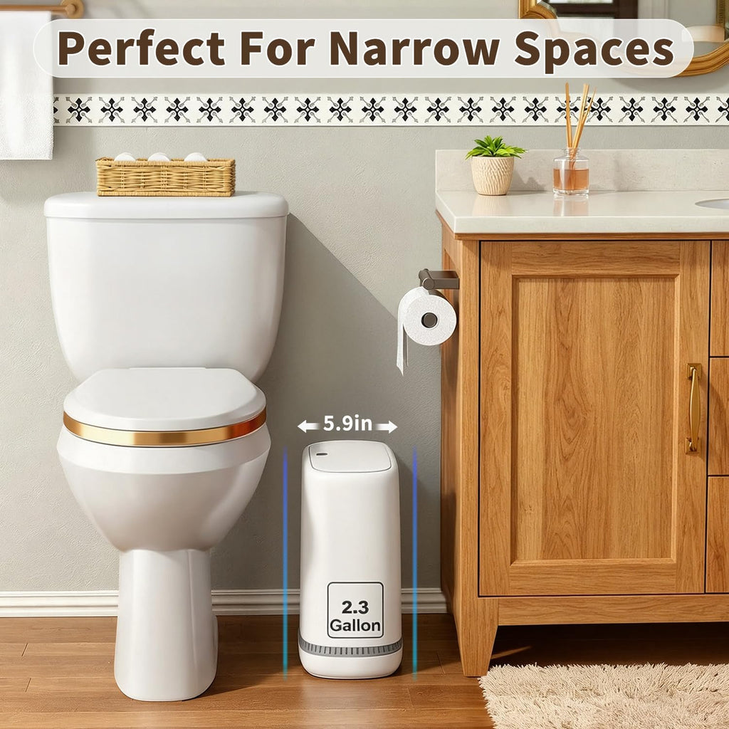 Spreezy Small Bathroom Trash Can with Lid, One-Touch Press, 2.3 Gallon