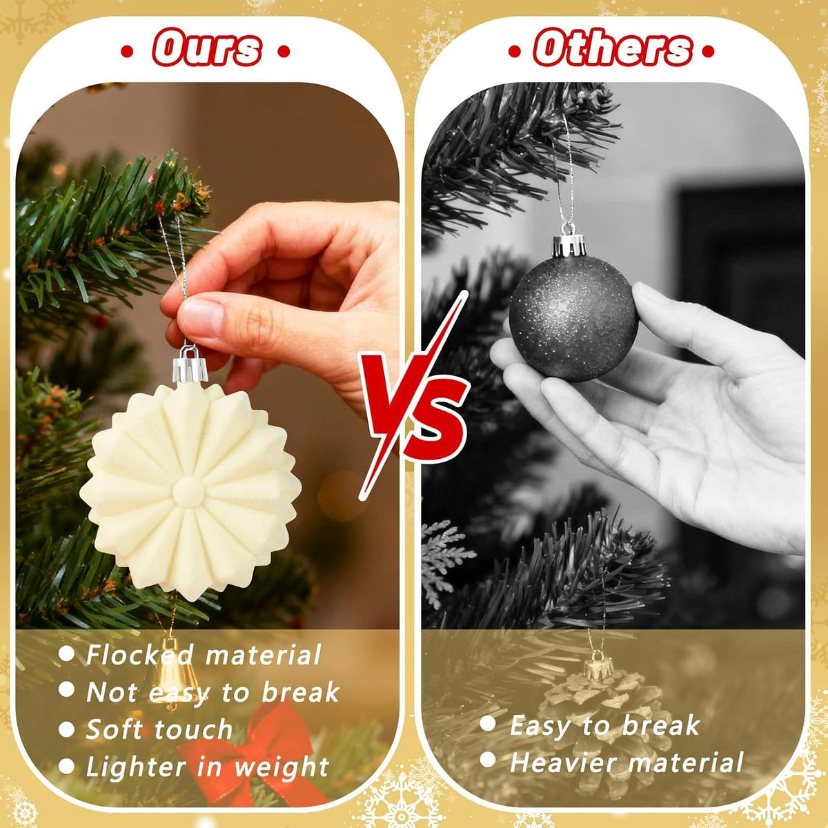 48 Pcs Velvet Christmas Ball Ornaments Set for Xmas Tree Decor(Cream Yellow