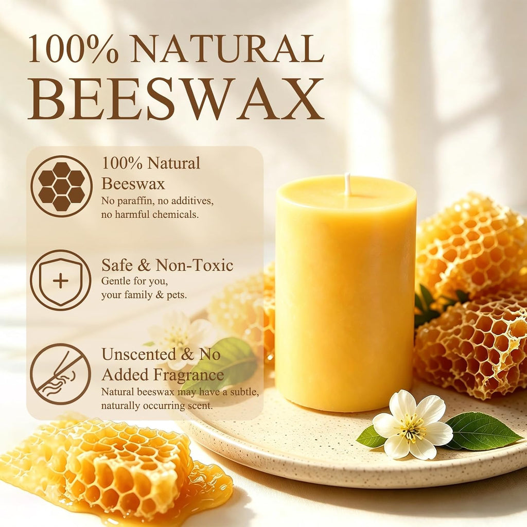 Beeswax Pillar Candles Bulk,Non-Toxic, 3X 4inch 1 Packs 60 Hours
