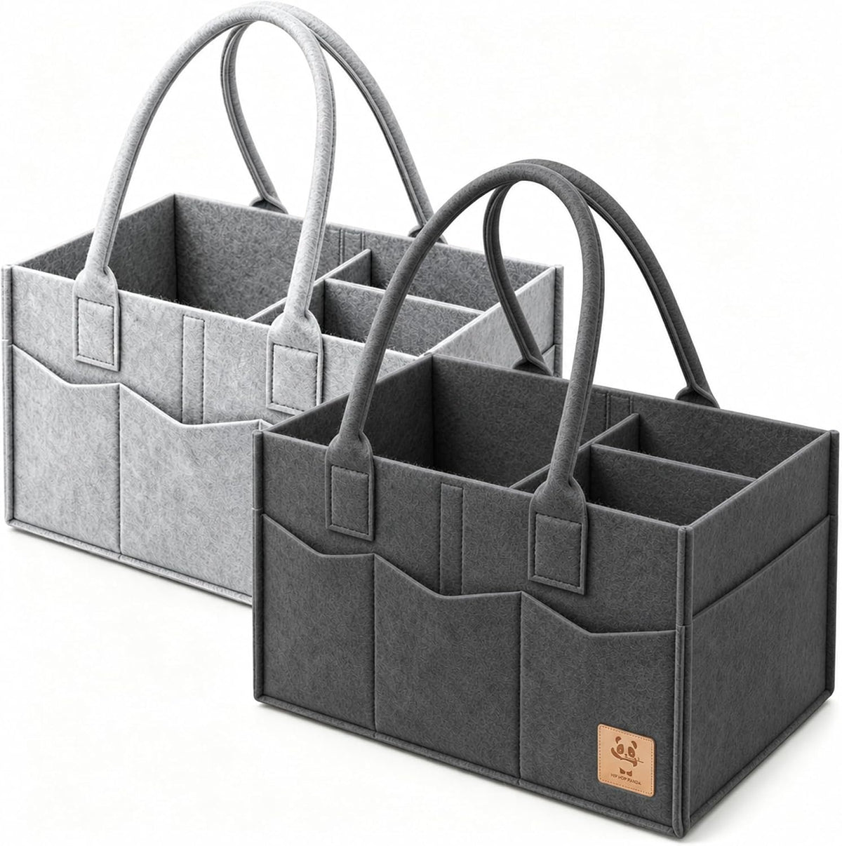 HIPHOP PANDA 2-Pack Diaper Caddy Organizer - Nursery Storage Bin & Car Organizer for Diapers, Wipes, and Baby Essentials - Dual-Color Solid Set (Dark Grey/Grey), Large Size