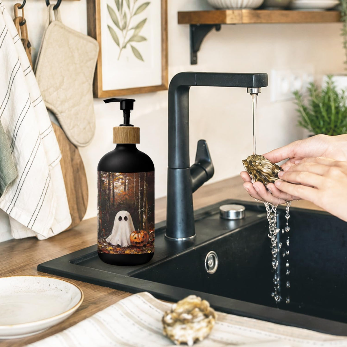 Forest Ghost Halloween Glass Soap Dispenser with Pump