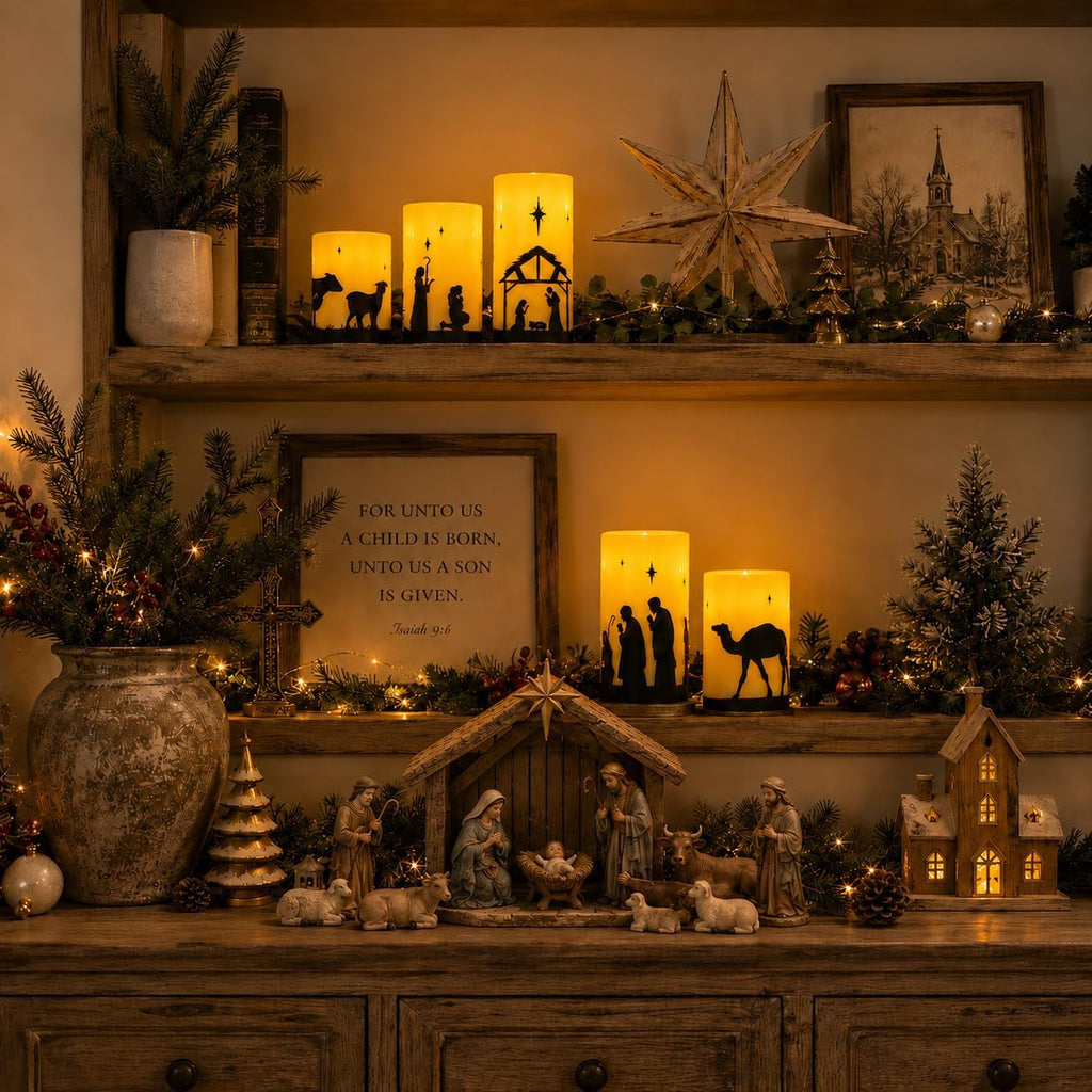 Nativity Scene Flameless Candles, Christian Gifts Advent Christmas Decor
