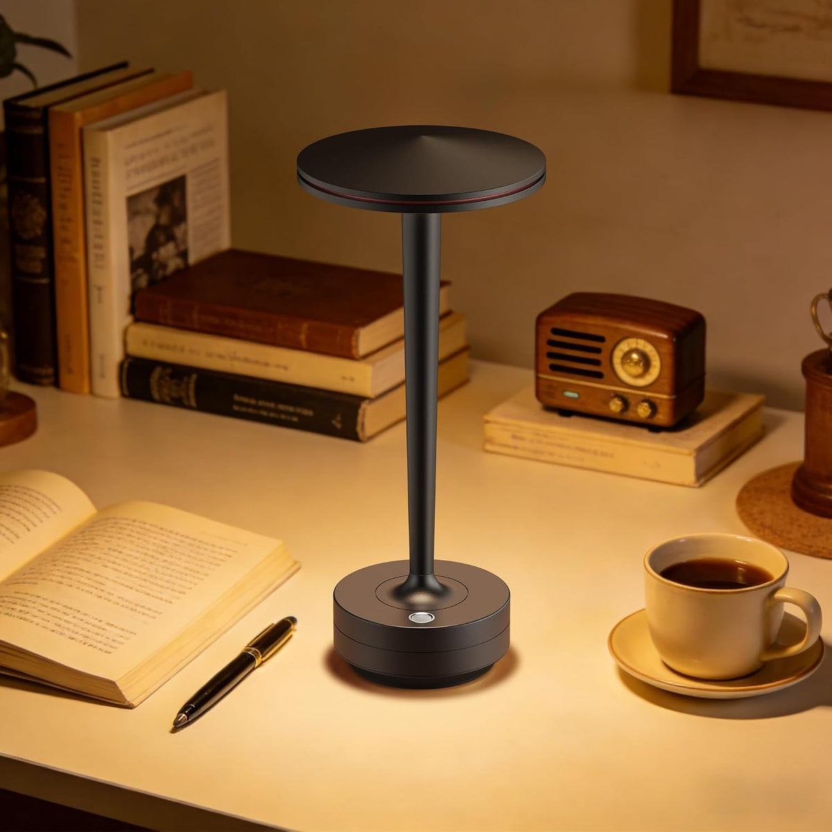 Cordless Rechargeable LED Table Lamp Set of 2 Black