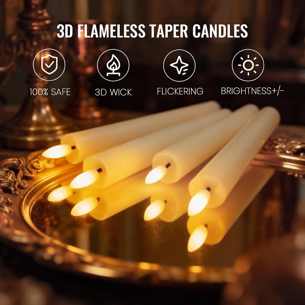 Rechargeable Flameless Taper Candles with Remote & Charging Base, 6 Pack